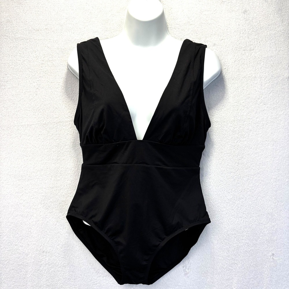 Andie Anthropologie Mykonos Deep Plunge One Piece‎ Swimsuit Womens Large Black